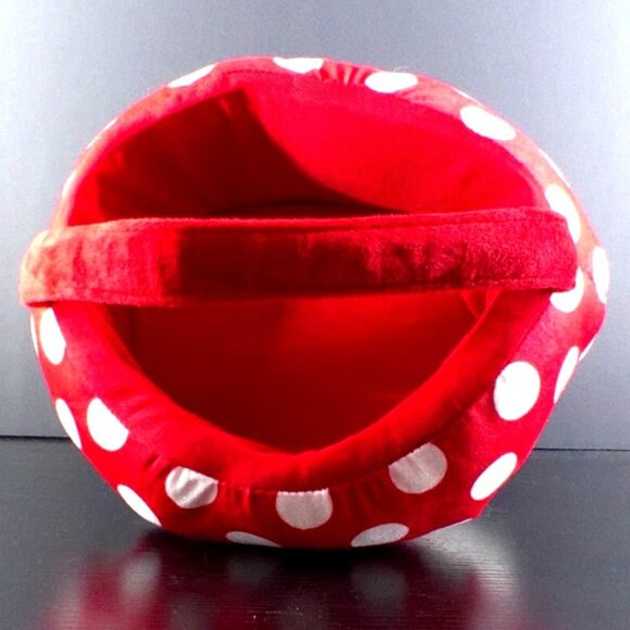 Plush Mushroom Shaped Handbag With Red & White Polka Dot Cap And Smiling Face - Picture 2 of 4